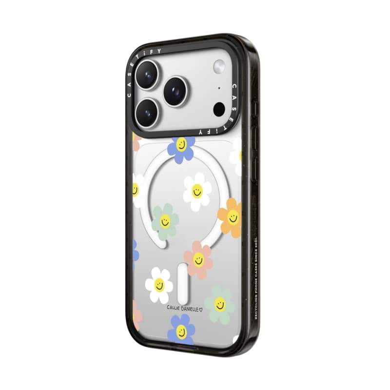 CASECASE X Callie Danielle Happy Daisies Black Edge Clear Hard Từ Hút Tác Động Cho Apple IPhone 12 13 14 15 16 17 Pro Max Air Plus Có Hộp