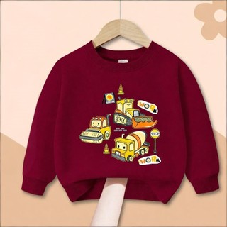 Áo nỉ dài tay cổ tròn thoải mái, in hình máy xúc cho bé trai, chủ đề Paw Patrol một mặt.