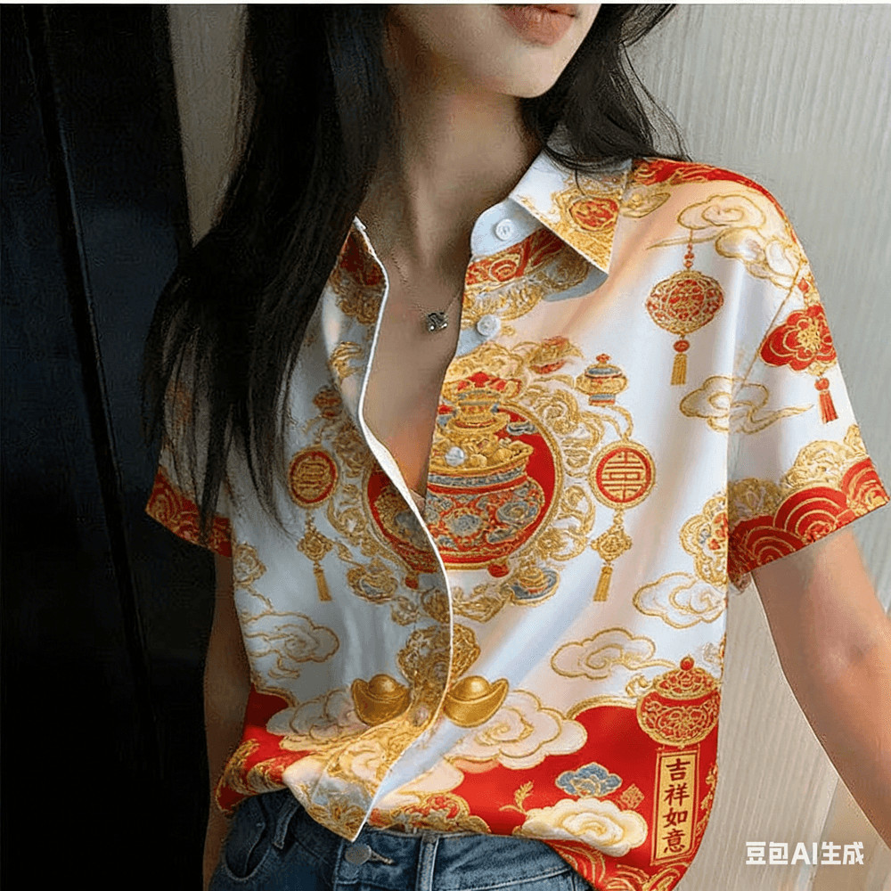 Áo sơ mi cỡ lớn tay ngắn cho nữ, phù hợp dịp Tết Nguyên Đán