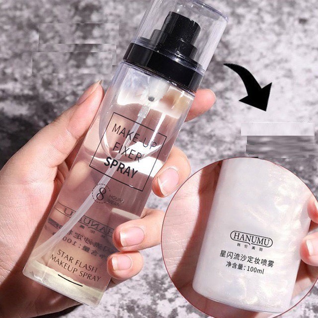 Xịt khóa nền HUNMUI có nhũ khóa lớp trang điểm dưỡng ẩm bắt sáng make up fixer spray star flash