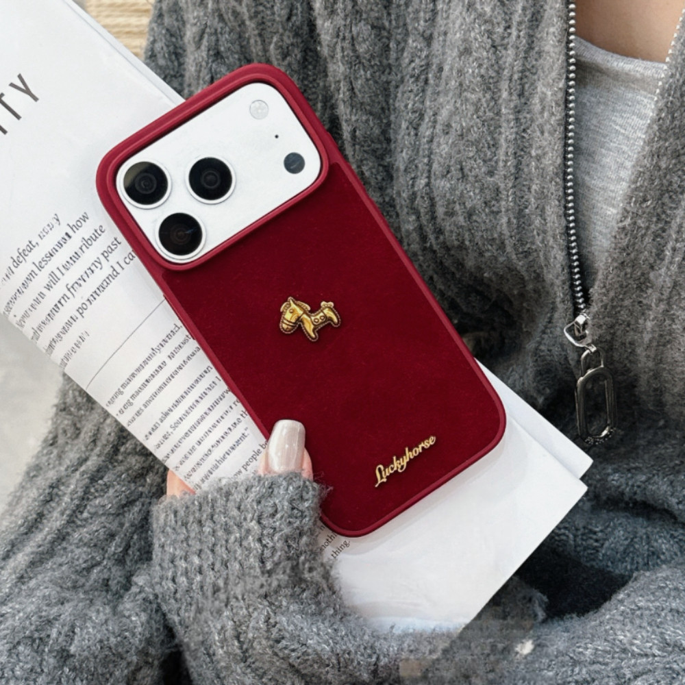 Ốp Điện Thoại Trang Trí Ngựa Cho iPhone 17 16 15 14 13 Pro Max Fuzz Chống Rơi Nút Bảo Vệ Vỏ Thời Trang
