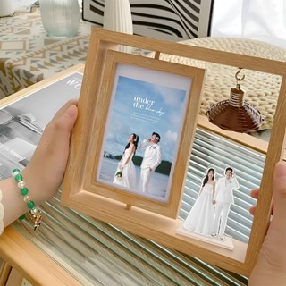 Khung Ảnh Gỗ Xoay 2 Mặt 6 Inch Phong Cách Bắc Âu In Theo Yêu Cầu - Đèn LED Trang Trí Dễ Thương