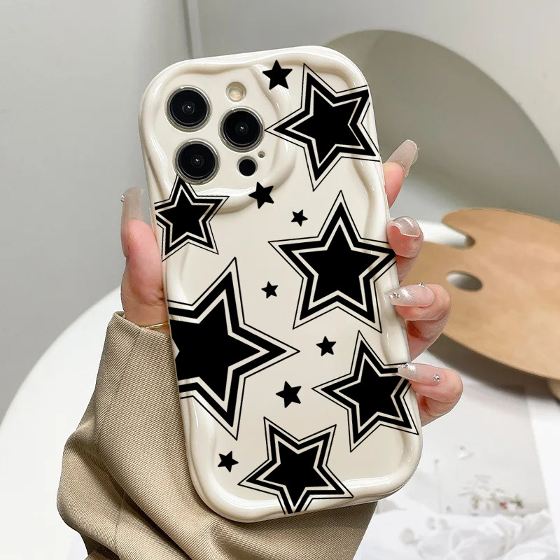 Ốp điện thoại hình ngôi sao màu hồng dễ thương cho Huawei Honor X5C X7D X9D 400 Pro Lite X6B X8B X7B X9B X5B X6C X8C X6A X8A X5 X7A Ốp điện thoại Kem mềm họa tiết viền gợn sóng INS Camera