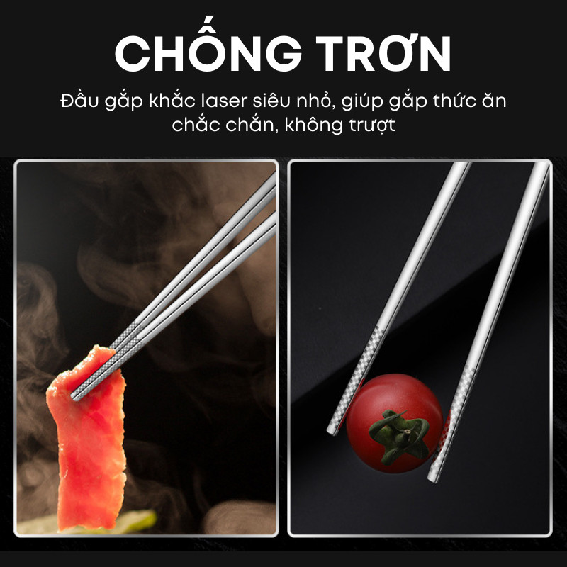 Bộ 05 Đôi Đũa Inox 304 Cao Cấp Khắc Hoa Cúc Hàn Quốc – Đũa Ăn Cơm Kháng Khuẩn, Chống Trơn, An Toàn Cho Máy Rửa Bát | 362