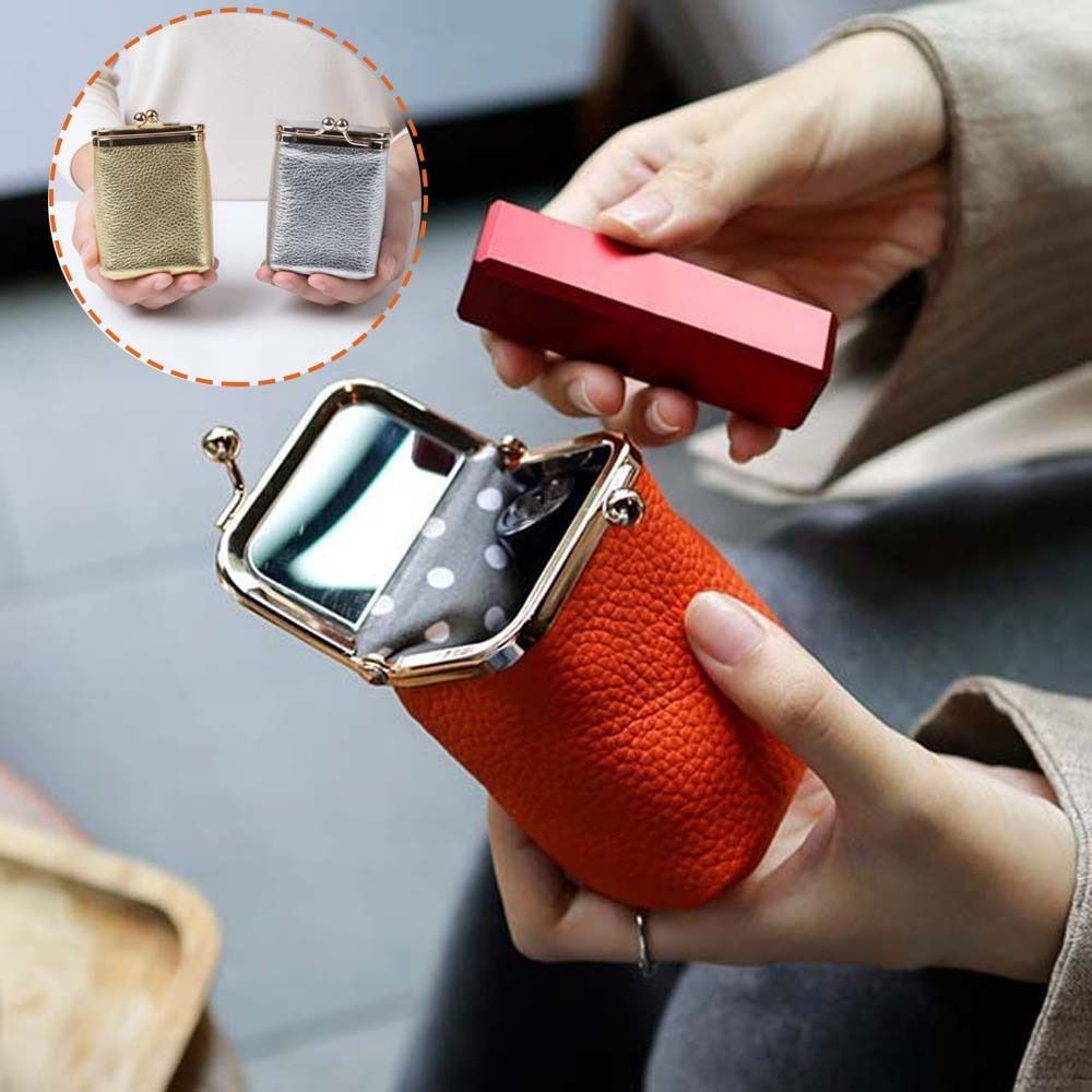 Túi đựng đồ trang sức bằng da GOJO, Tinh tế có gương Kiss Lock Ví đựng tiền xu, Mua sắm Túi đựng đồ nhỏ cầm tay cổ điển đơn giản dành cho nữ