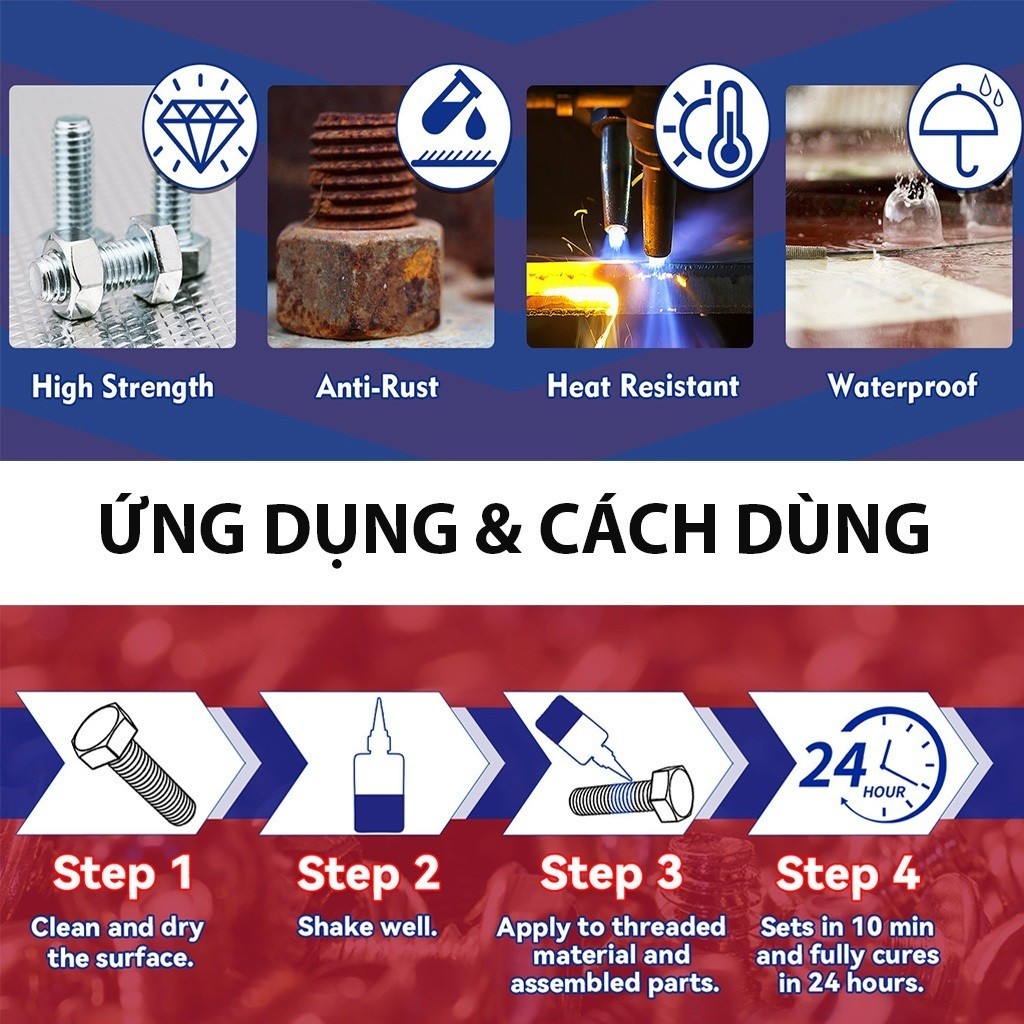 【COD】Sản phẩm keo cố định ren 50ml chịu nhiệt, ngăn rung lắc làm lỏng ốc, phù hợp cho công nghiệp và sửa chữa.