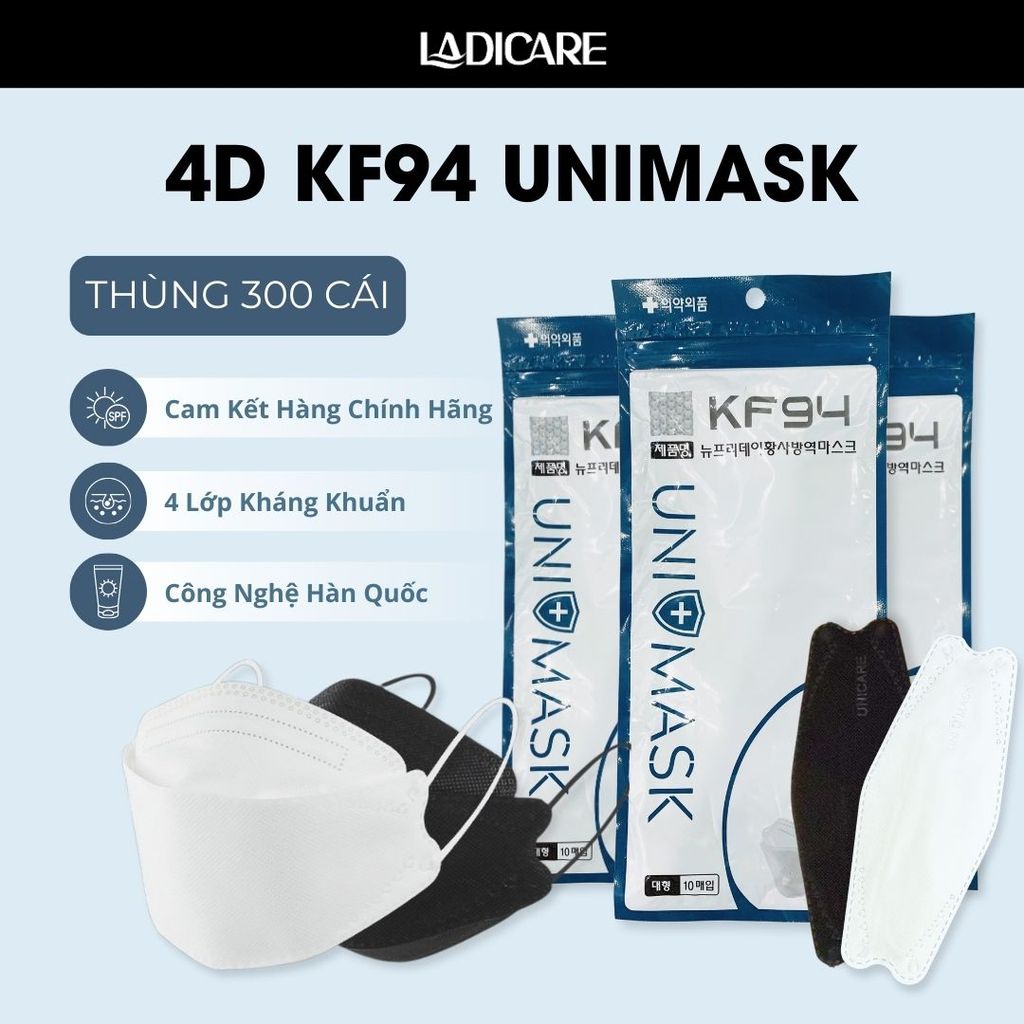 [Thùng 300Cái ] Khẩu Trang KF94 Uni Mask, Khẩu trang 4D kháng khuẩn chính hãng kiểu dáng Hàn Quốc