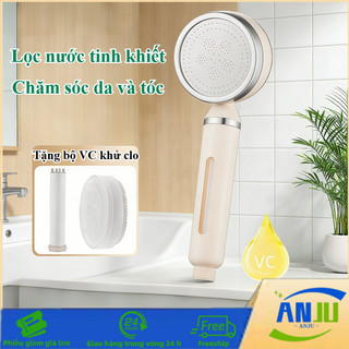 Vòi sen lọc nước tăng áp màu hồng kem, chất liệu ABS bền, phun nước tăng áp, tặng kèm 3 lõi lọc