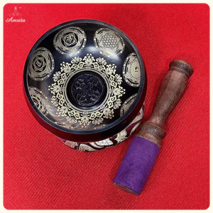 CXNP296 Chuông xoay Nepal 11.5 cm Song Kim Cang đúc nổi & hoa văn Lotus Mandala - CXNP296