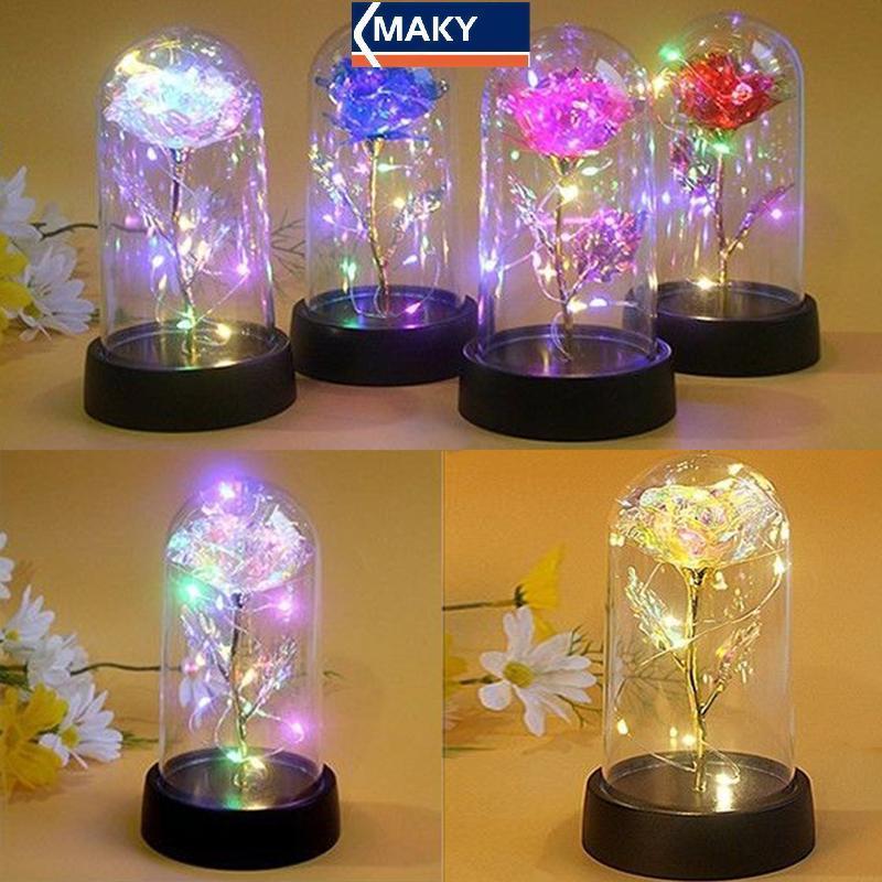 MAKY LED Ánh Sáng Lá Hoa Hồng Nhân Tạo Hoa Đèn Ngủ Ngày Lễ Tình Nhân Quà Tặng Cho Bạn Gái Hoa Hồng Vĩnh Cửu Đám Cưới Trang Trí Quà Tặng VN