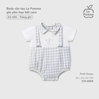 La Pomme SS26.T2.3 set sơ sinh giả yếm họa tiết caro ghi NB-9m