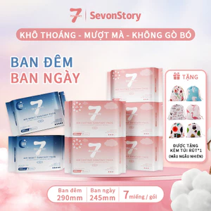 【SevonStory ⑦】Combo 7 gói Băng vệ sinh tích hợp chip bạc hà mát lạnh – ban ngày & ban đêm (245mm/290mm), thấm hút nhanh, chống tràn, siêu mỏng, mặc như không . Khi giao hàng sẽ được che tên sản phẩm và tặng kèm túi đựng để bảo vệ quyền riêng tư của bạn.