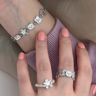 Vòng tay bạc S925 hình gấu bông cầm bánh gừng - Phong cách Hàn Quốc, trendy LJ0U