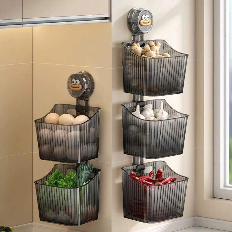 Sét 2 Hộp đựng Hành Tỏi Rau Củ và các vật dụng khác Có Móc Treo Dán Tường Siêu Tiện Lợi