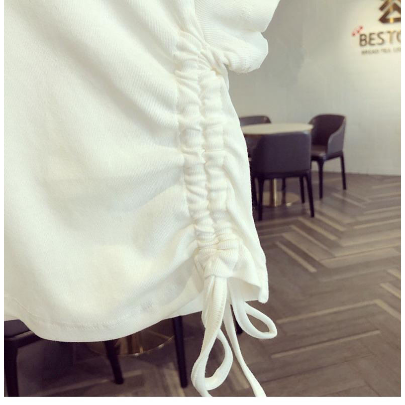 Mùa Hè Bé Gái Cotton Nguyên Chất Áo Thun Nữ Tay Ngắn Phiên Bản Hàn Quốc Dây Rút Chữ Cái Phù Hợp Với Hàng Đầu 80-130 Kích Thước BSFR
