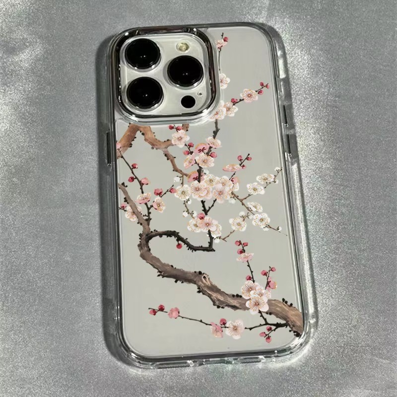 Ốp điện thoại họa tiết hoa mận sang trọng cho iPhone 17 15 16 14 13 12 11 Pro Max Air XS X XR 16e 7 8 Plus SE2 Vỏ trong suốt