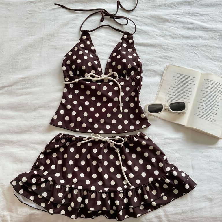 Áo Tắm Bikini Ba Mảnh Retro Chấm Bi Cổ Điển Gợi Cảm Cho Nữ