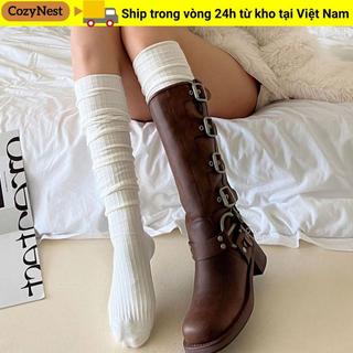 COZYNEST - Tất cao đến đầu gối cotton nguyên chất, màu trơn trendy Y2K cho mùa thu đông