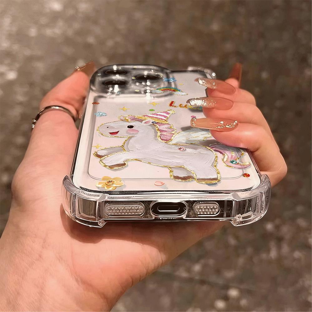 Túi khí cầu vồng Unicorn Quad cho trường hợp điện thoại 17promax trong suốt iPhone 16 15 14 mềm