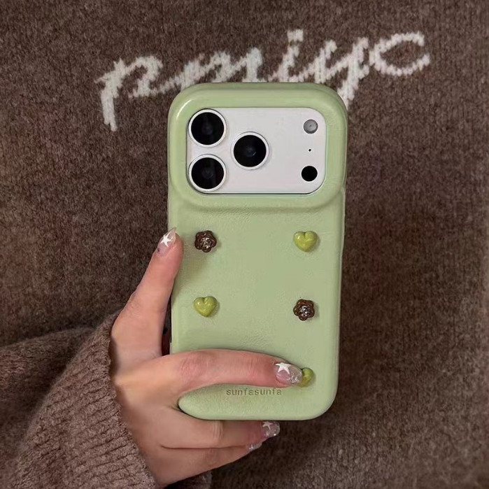 Ốp lưng cứng da hoa hình trái tim tương thích cho iPhone 14 pro max 15 pro max 16 pro max 17 pro max