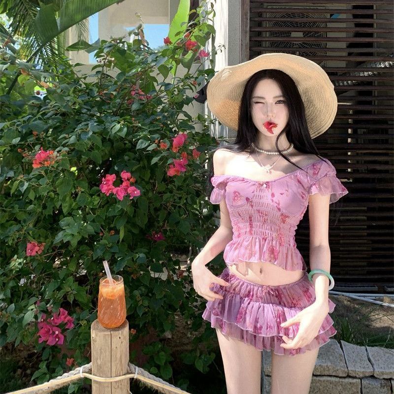 Mini Váy Bơi Pleated Phong Cách Retro Thích Hợp Đi Biển