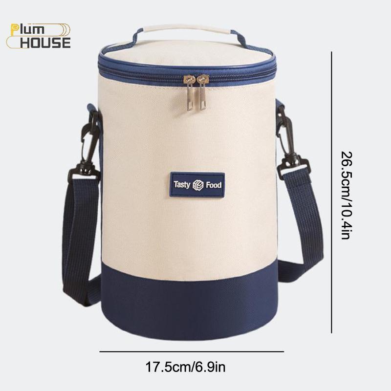 PlumHOUSE Túi Cơm Trưa Di Động Dung Tích Lớn Giữ Tươi Hình Trụ Cách Nhiệt Hộp Cơm Trưa Tote Tròn Lá Nhôm Thực Phẩm Túi Làm Mát Nhiệt VN