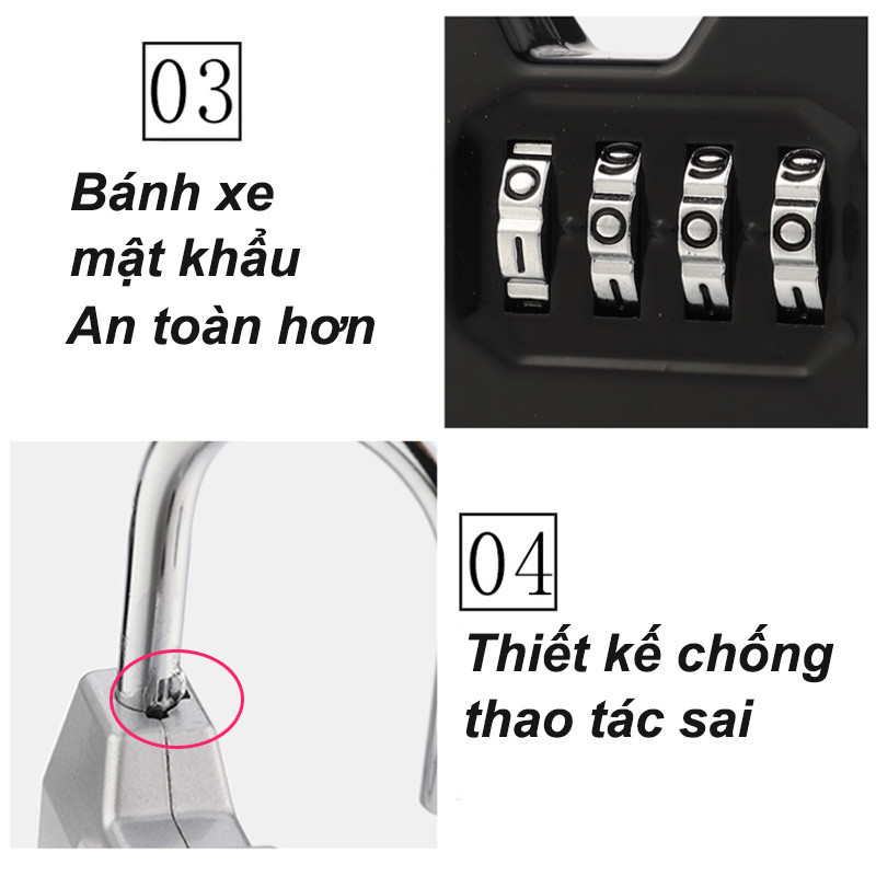 Khóa mật mã 4 số thiết kế nhỏ gọn chống cậy – Bảo vệ tủ đồ, hành lý, cửa cổng an toàn