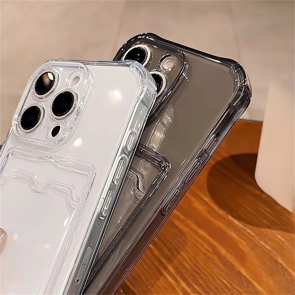 Trong Suốt Khe Cắm Thẻ Ví Ốp Lưng Điện Thoại Cho iPhone 16 Plus 12 13 14 15 Pro 17 Max Vỏ Mềm Trong Suốt Vỏ Chống Sốc