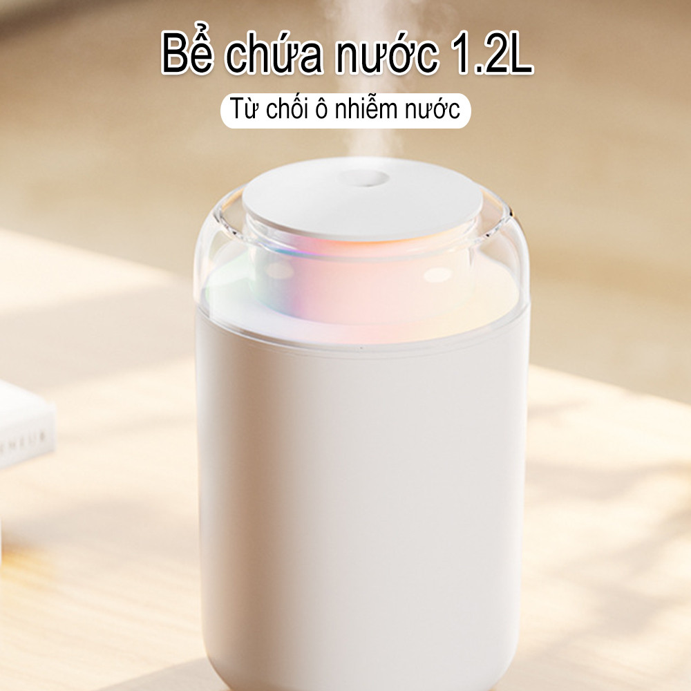 Máy tạo độ ẩm nhỏ dành cho ô tô gia đình có đèn ngủ nhiều màu sắc im lặng Máy tạo độ ẩm không khí 1.2L