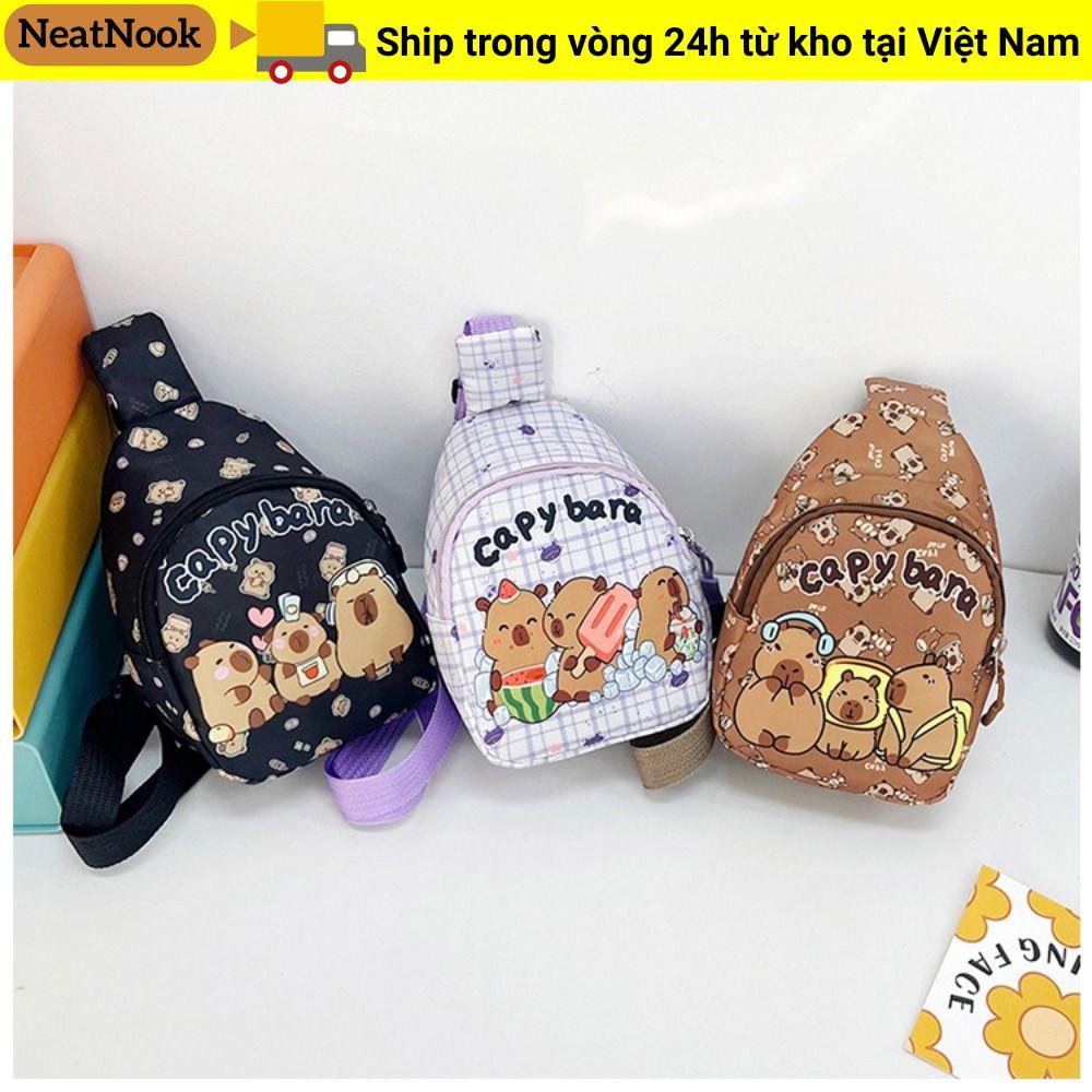 Túi đeo vai NEATNOOK, Túi ngực nhẹ Capybara, Ví đựng tiền xu Nylon hình động vật hoạt hình cho trẻ em