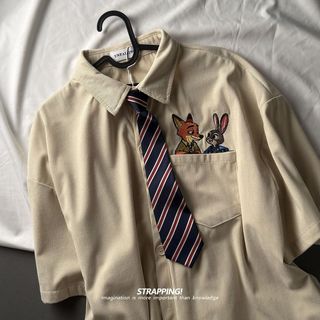 Judy Nick Áo sơ mi thêu corduroy tay ngắn retro, hàng Nhật Bản, phù hợp thời trang vintage