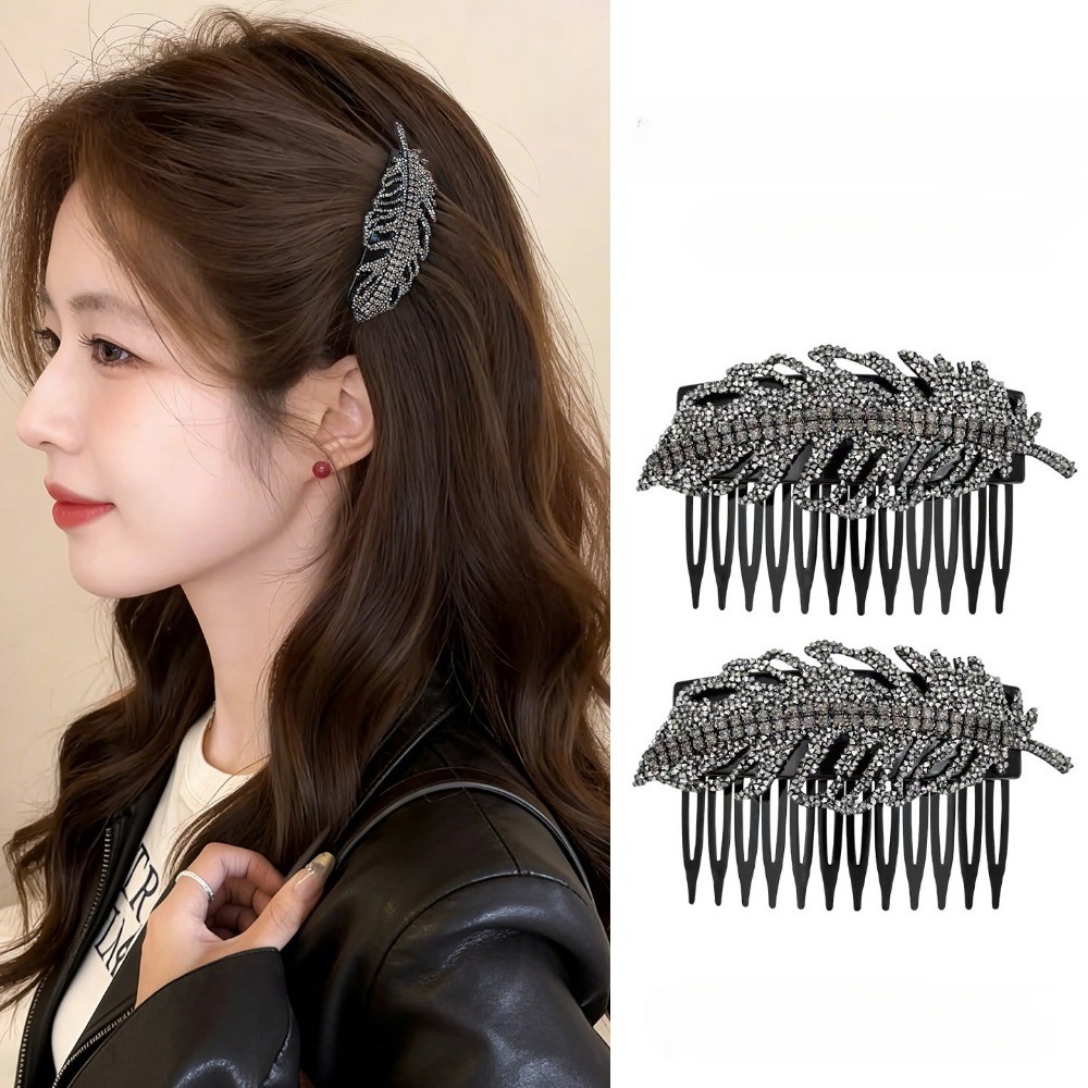 Hululu / Lược chải tóc nữ cao cấp phong cách Hàn Quốc, lá vàng ngọc, kim cương lấp lánh, thiết kế mặt trên xuống, tạo kiểu tóc gãy/xương đòn