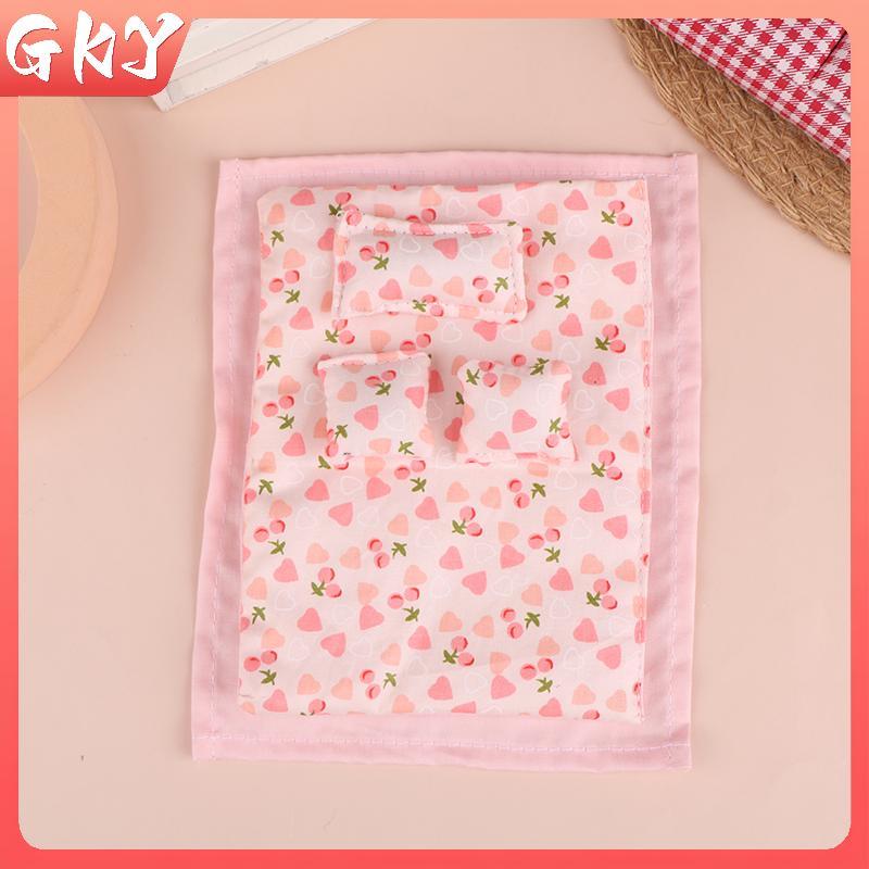 GKY 1 Bộ 1: 12 Nhà Búp Bê Thu Nhỏ Giường Bốn Mảnh Bộ Giường Ga Gối Chăn Chăn Chăn Gối Phòng Ngủ Chăn Ga Gối Mô Hình Trang Trí Đồ Chơi GKY