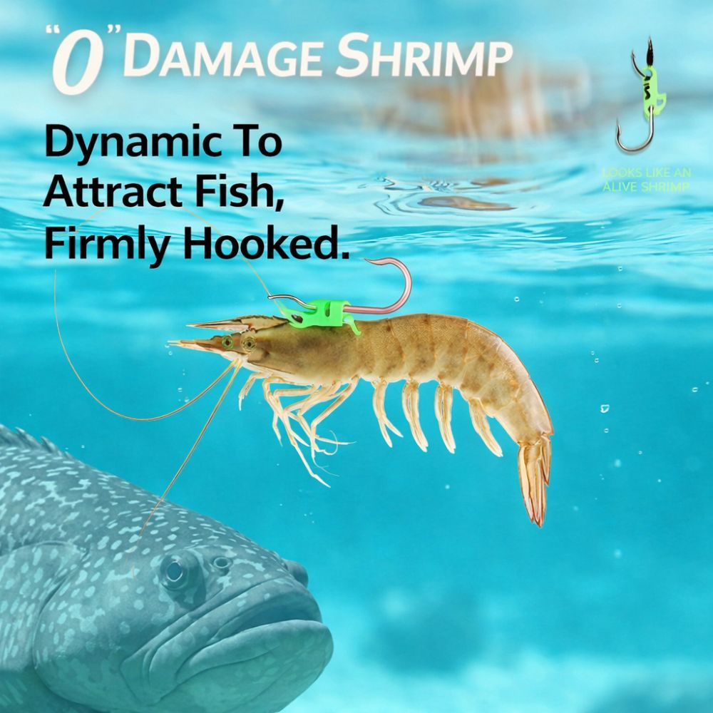 HYCEO 5Pcs Luminous Live Shrimp Hooks, Stainless Anti-entanglement Luminous Bait Fixed Holder Set, Durable No Unhooking Sharp Barbed Anti Slip String Hook for Fishing Accessories