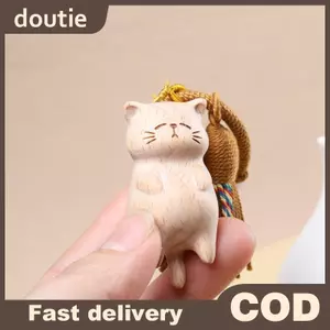 Doutie Retro Gỗ Mèo Móc Khóa Tay Khắc Dễ Thương Kitty Túi Mặt Dây Chuyền Trang Trí Móc Khóa Ô Tô Cho Nữ Cặp Đôi Trang Sức Thời Trang Phụ Kiện Quà Tặng VN