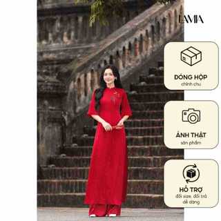 [BST TẾT 2026] Áo dài AD268 - QD001 cách tân tay ngắn phối hoa cài ngực
