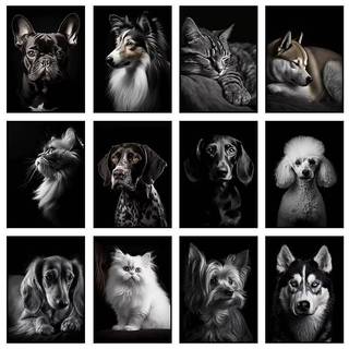 Đen Trắng Chó Mèo Poster Pháp Bulldog Dachshund Chân Dung Canvas Nghệ Thuật Chống Thấm Nước Không Khung Trang Trí Nhà