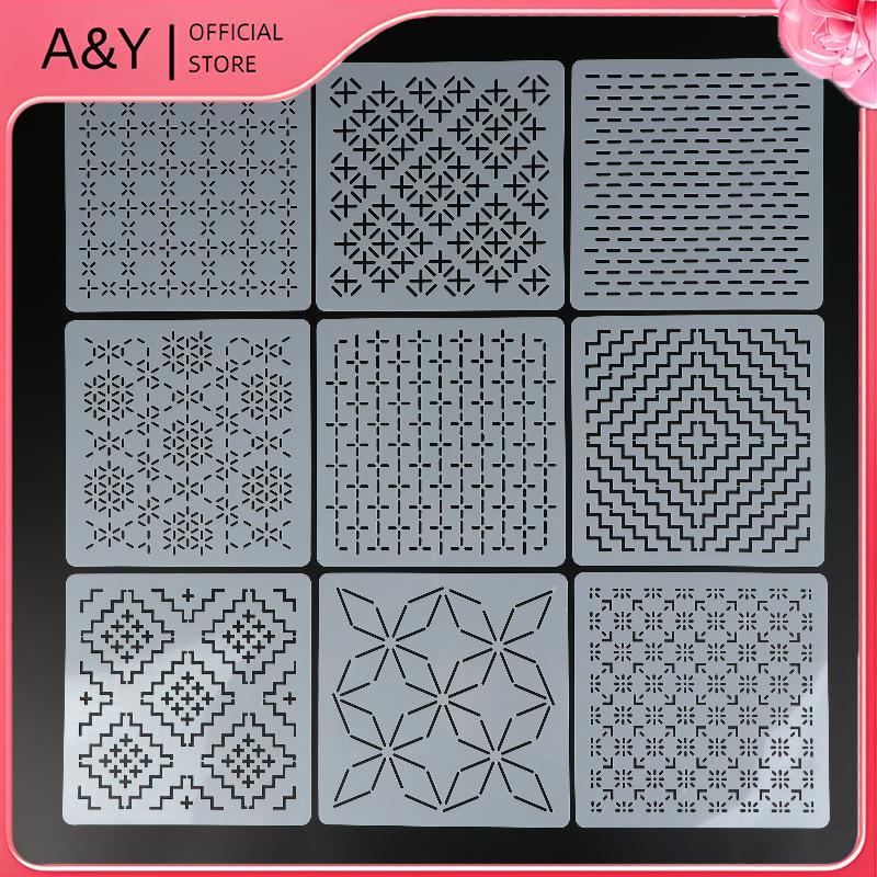Bộ mẫu thêu A & Y Sashiko có thể tái sử dụng Quilting Stencil cho các dự án may vá DIY thủ công Nhiều kích cỡ tùy chọn.