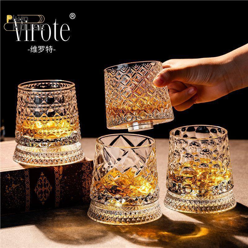 PlumHOUSE 2026 Mới Whisky Kính Xoay Whisky Có Đế Thủy Tinh Xoay 360 Độ Pha Lê Rum Kính Cho Tiệc Cotail Uống VN