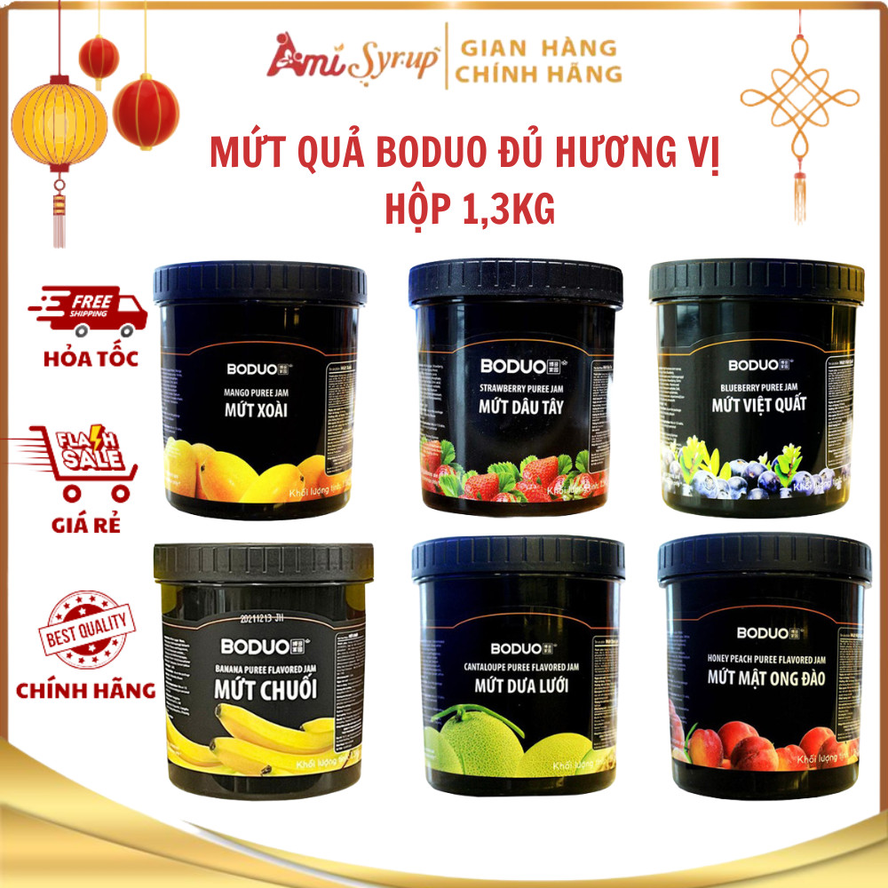 Mứt Quả Boduo Đủ Hương Vị - Hộp 1,3kg Đa Ứng Dụng Pha Chế, Làm Nhân Bánh