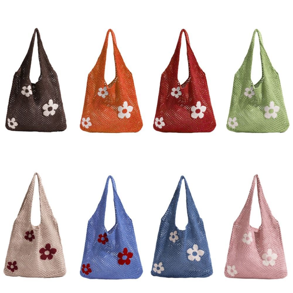 HOBBYIN Túi Tote Dệt Kim HOBBYIN, Thiết Kế Openwork Túi Tote Hoa Dung Tích Lớn, Kết Cấu Lưới Đơn Siêu Mát Chất Liệu Dệt Kim Túi Dệt Túi Mua Sắm