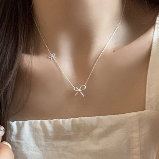 Vòng cổ bạc đôi mặt nơ, phong cách Hàn Quốc thanh lịch cho mùa hè