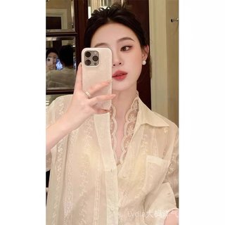 Áo sơ mi cổ chữ V khâu ren trắng, cỡ lớn cho xuân hè - Giảm giá 40%