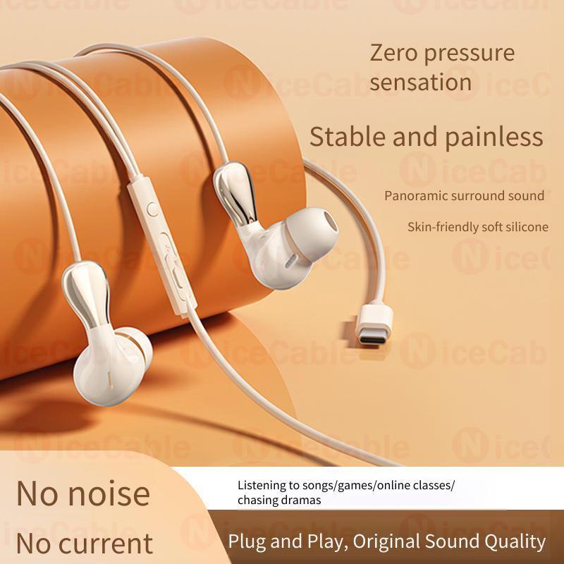 Tai nghe nhét tai âm thanh nổi HiFi có dây jack Type-C/3.5mm, mic tích hợp, điều khiển đường âm, giảm tiếng ồn