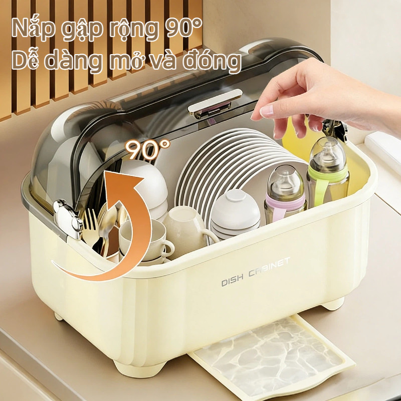 Hộp Úp Chén Đĩa Có Nắp【Lật Mở + Khay Ráo Nước】- Chống Bụi, Kín Hơi, Đựng Được Bình Sữa & Bát Đĩa