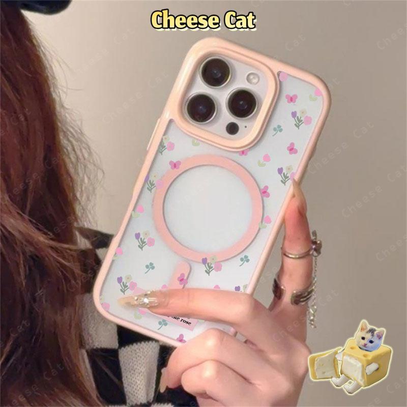 hoa Ốp điện thoại từ tính cho iPhone 11 12 13 14 15 16 17 Pro Max 7 Plus XR Xs Max Vỏ điện thoại màu hồng