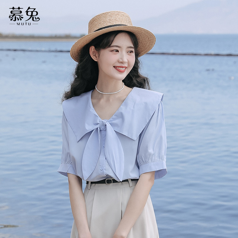 Mutu cổ nơ bông bê tay ngắn phong cách mới cho mùa hè