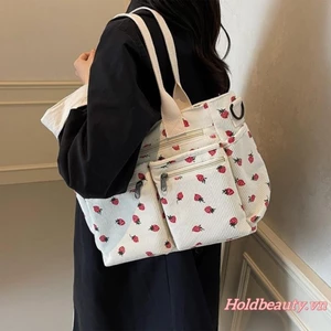 Túi Đeo Vai Nữ Nhiều Túi Dây Kéo Đóng Cửa Dâu In Tote Túi Đeo Ngang
