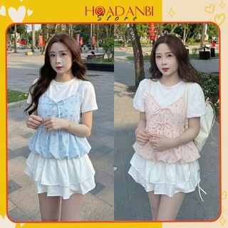 Set Áo Tơ Óng Mềm Tay Phồng Mix Áo Yếm Rời, Áo Kiểu Tiểu Thư Siêu Xinh