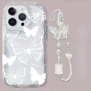 Ốp Lưng Cho OPPO Reno 15 14 13 12 11 Pro 15F 14F 13F 12F 11F 5G 8T Vỏ Bướm Hoa Có Dây Đeo Cổ Tay Dây Xích Dễ Thương Mềm Bảo Vệ Camera TPU Trong Suốt